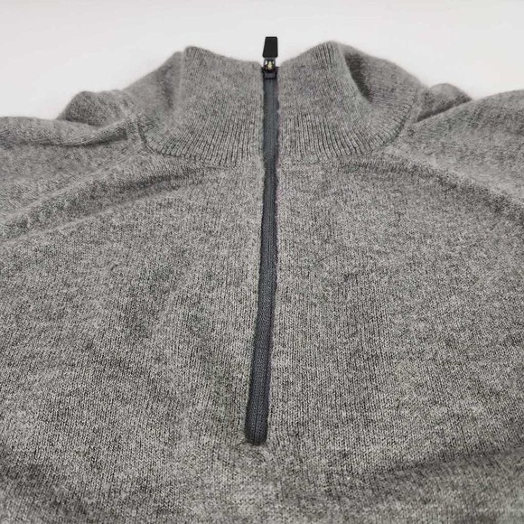 Eddie Bauer Mens Pullover Sweater Gray Solid Mock Neck 1/4 Zip Tight Knit Logo M - Picture 2 of 5